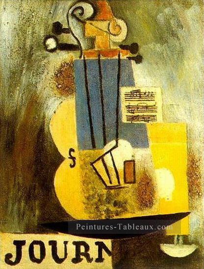 Violon partition et journal 1912 cubiste Pablo Picasso Peintures à l'huile
